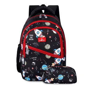 THE CLOWNFISH Brainbox Series Printed Polyester 30 L Standard Backpack With Pencil/Staionery Pouch School Bag Front Cross Zip Pocket Daypack Picnic Bag For Boys & Girls, Age 8-10 Years (Jet Black)