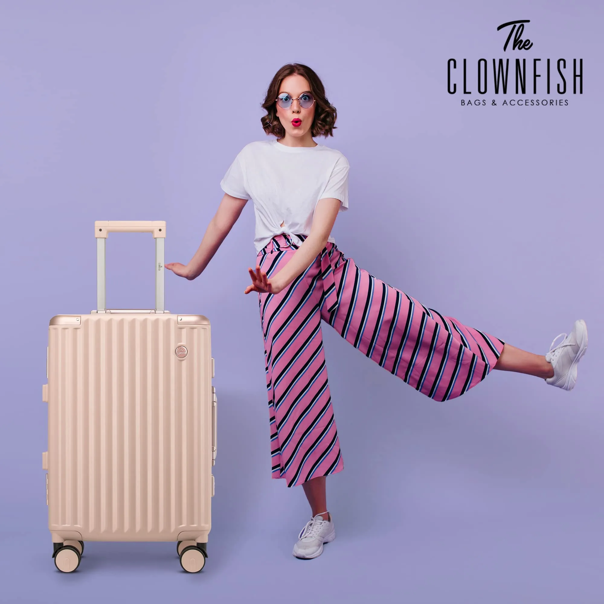 THE CLOWNFISH Combo of 2 Stark Series Luggage Polycarbonate Hard Case Suitcases Eight Wheel Trolley Bags with Double TSA Locks- Sky Blue (Medium 67 cm-26 inch, Small 57 cm-22 inch)