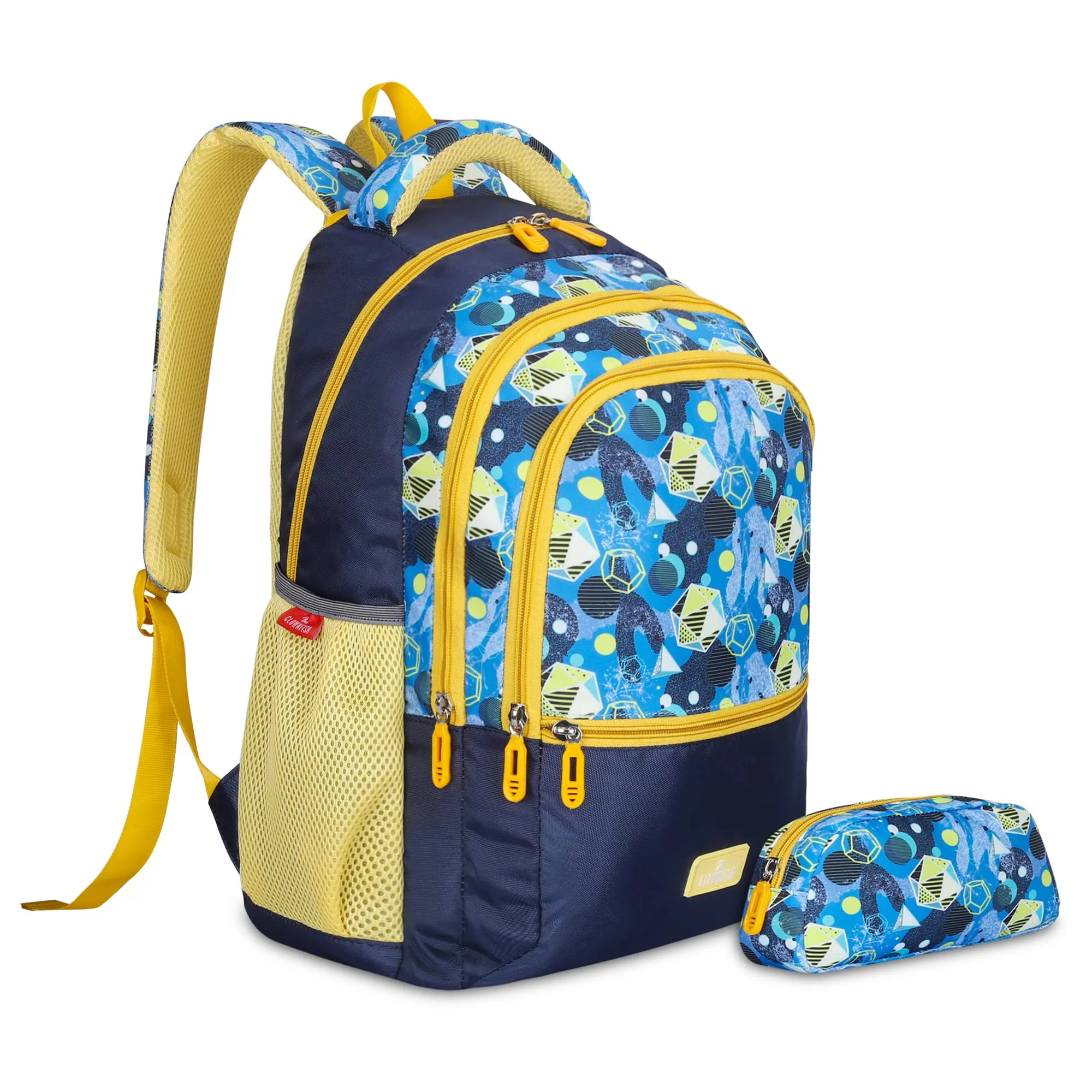 The Clownfish Edutrek Series Printed Polyester 36 L School Backpack with Pencil/Stationery Pouch School Bag Front Zip Pocket Daypack Picnic Bag For School Going Boys & Girls Age-10  years (Light Blue)