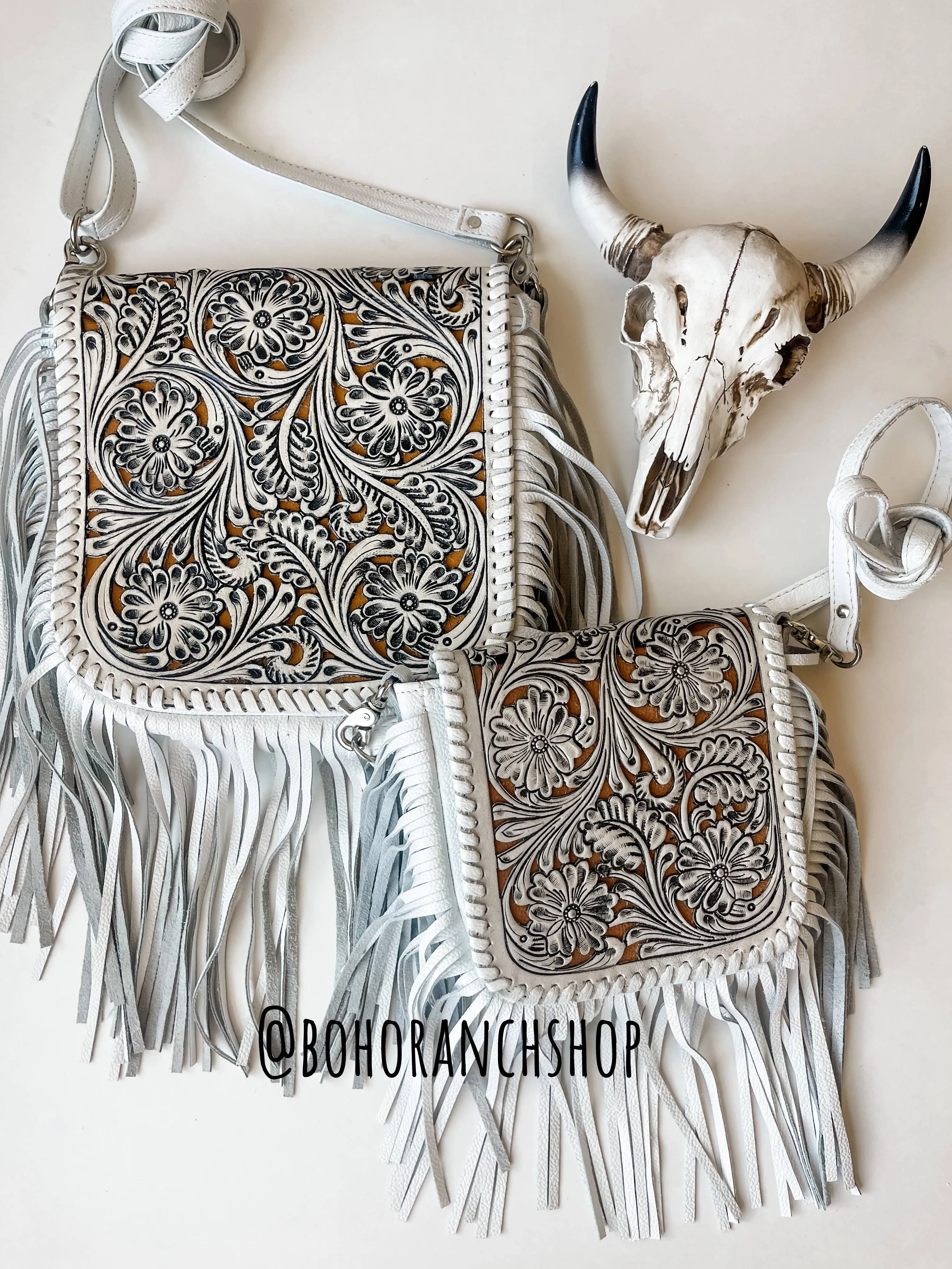 THE LEXIE CROSSBODY- WHITE - Lasercut Fringe Crossbody Purse