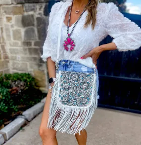 THE LEXIE CROSSBODY- WHITE - Lasercut Fringe Crossbody Purse