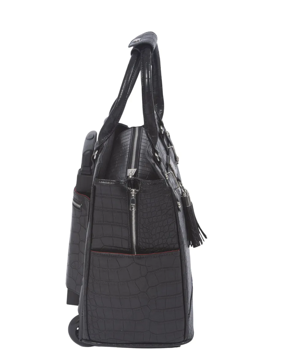 THE TIMELESS Black Alligator Rolling iPad, Tablet or Laptop Tote Carryall Bag