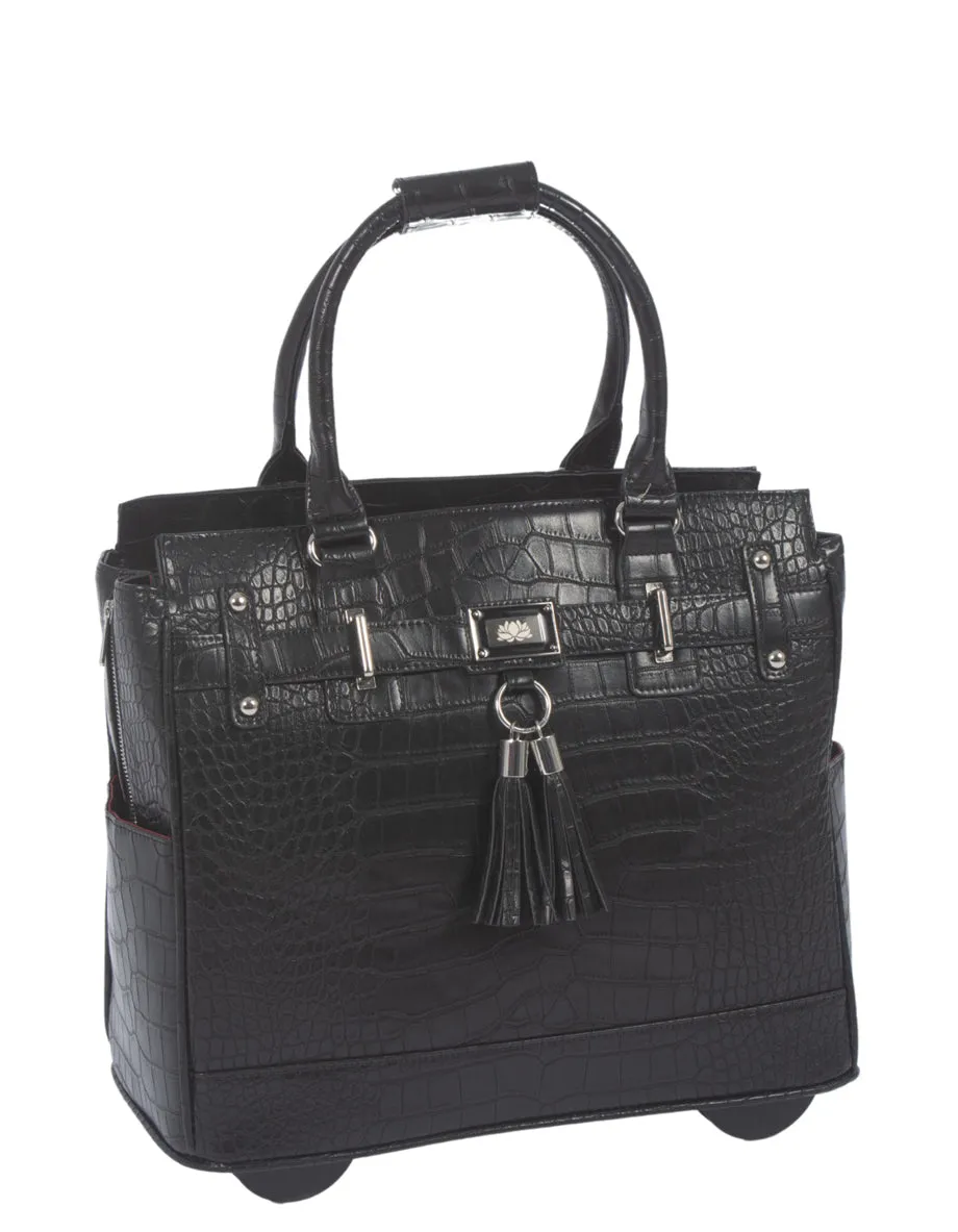 THE TIMELESS Black Alligator Rolling iPad, Tablet or Laptop Tote Carryall Bag