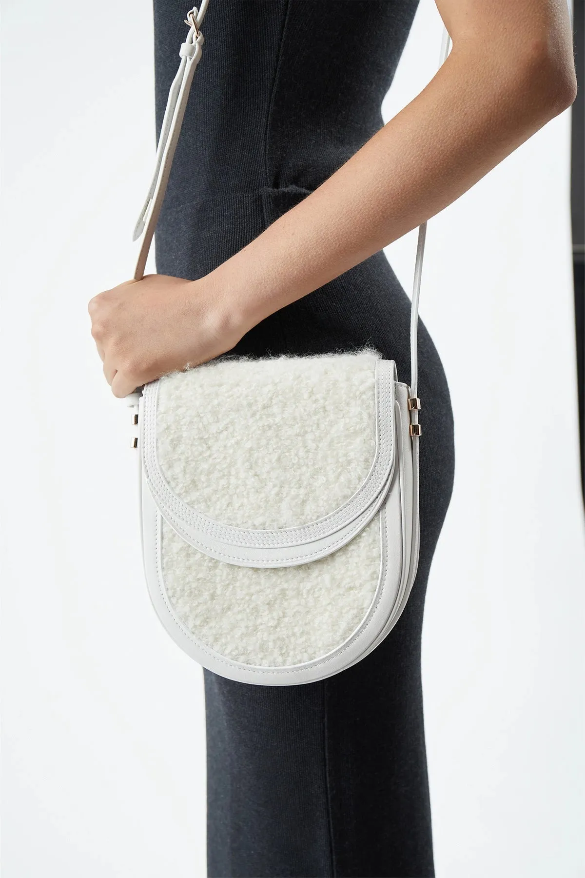 Tina Crossbody Bag in Ivory Nappa Leather with Cashmere Boucle