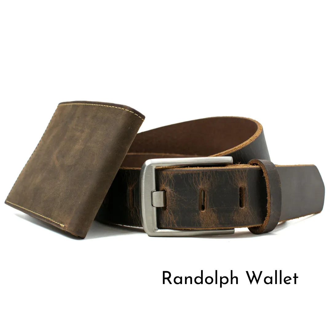 Titanium Wide Pin Distressed Leather Belt & Wallet Set by Nickel Smart®