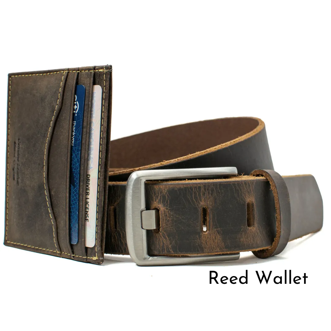 Titanium Wide Pin Distressed Leather Belt & Wallet Set by Nickel Smart®