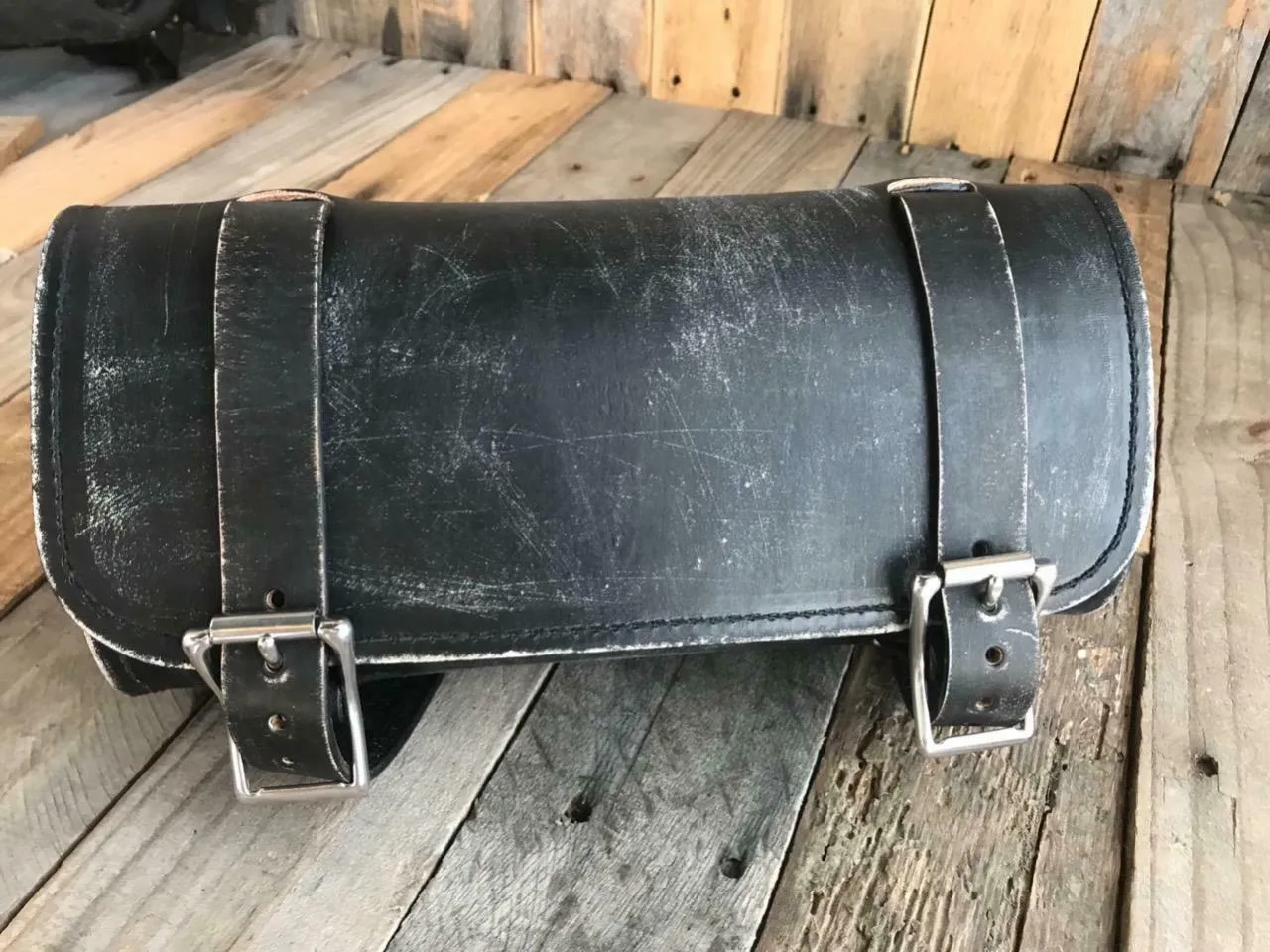 Tool Roll Harley Sportster Softail Chopper Bobber Indian Dyna Honda Blk Leather