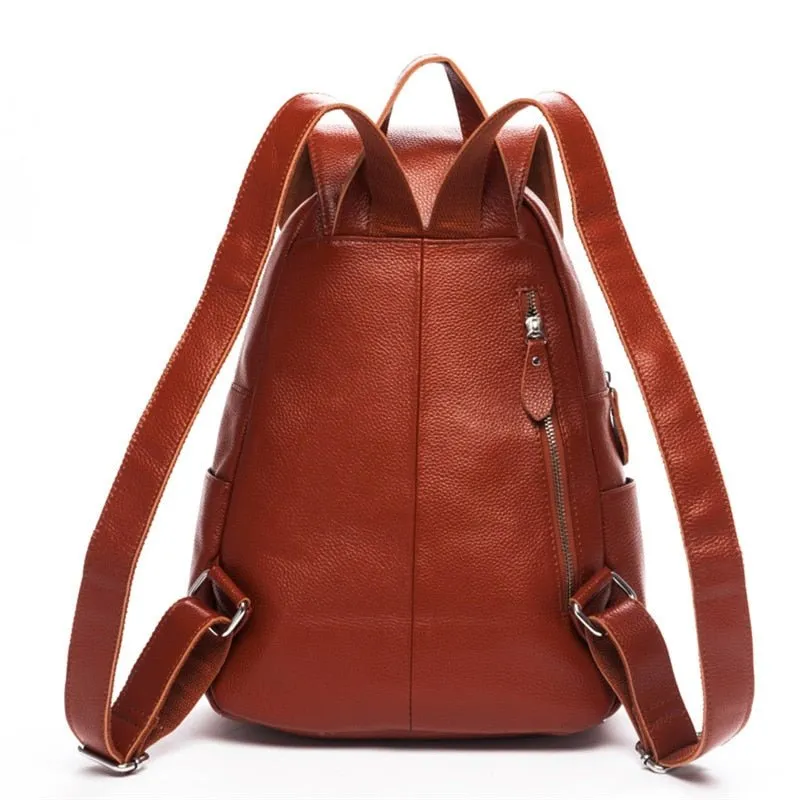 Top Grain Litchi Pattern Genuine Leather Cute Women's Backpack