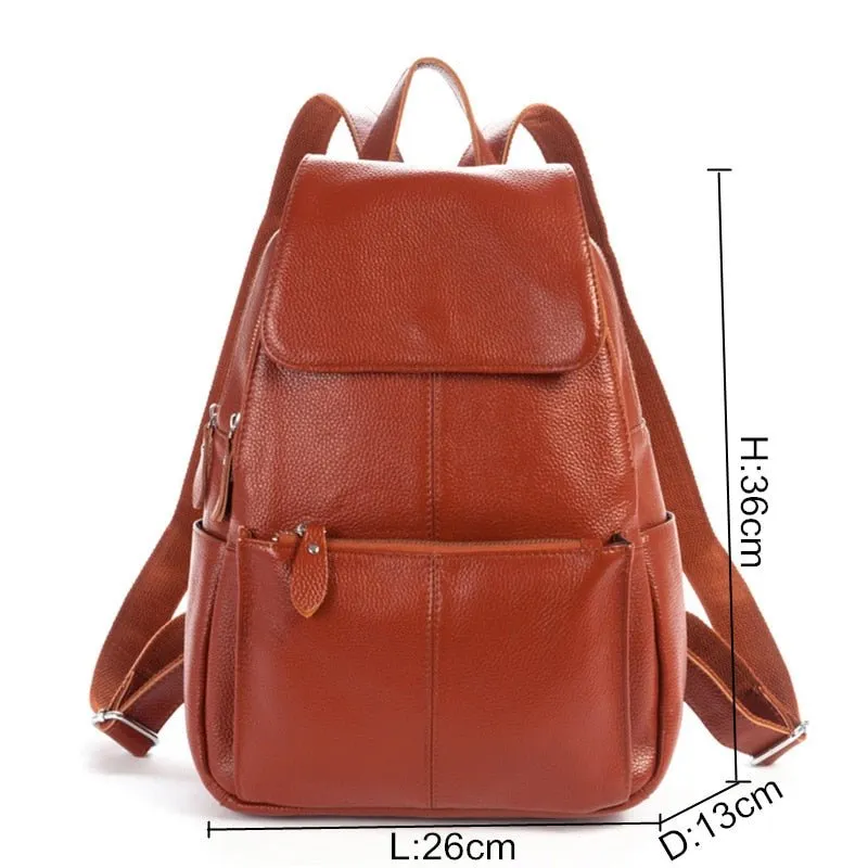 Top Grain Litchi Pattern Genuine Leather Cute Women's Backpack