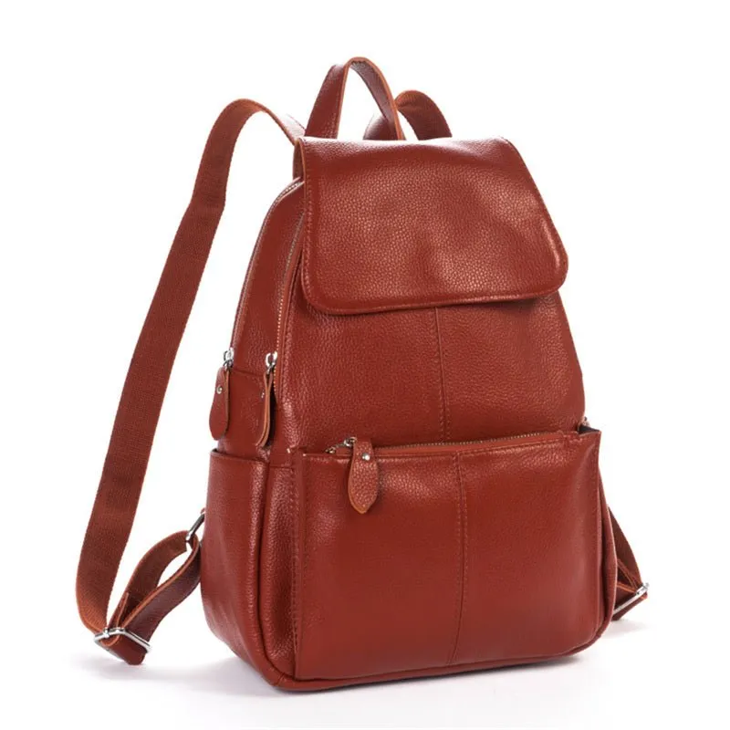 Top Grain Litchi Pattern Genuine Leather Cute Women's Backpack