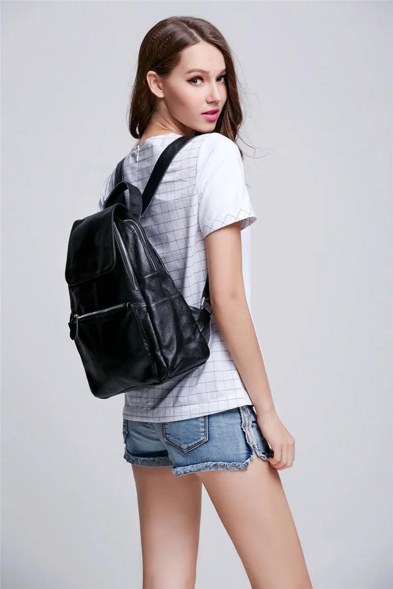 Top Grain Litchi Pattern Genuine Leather Cute Women's Backpack