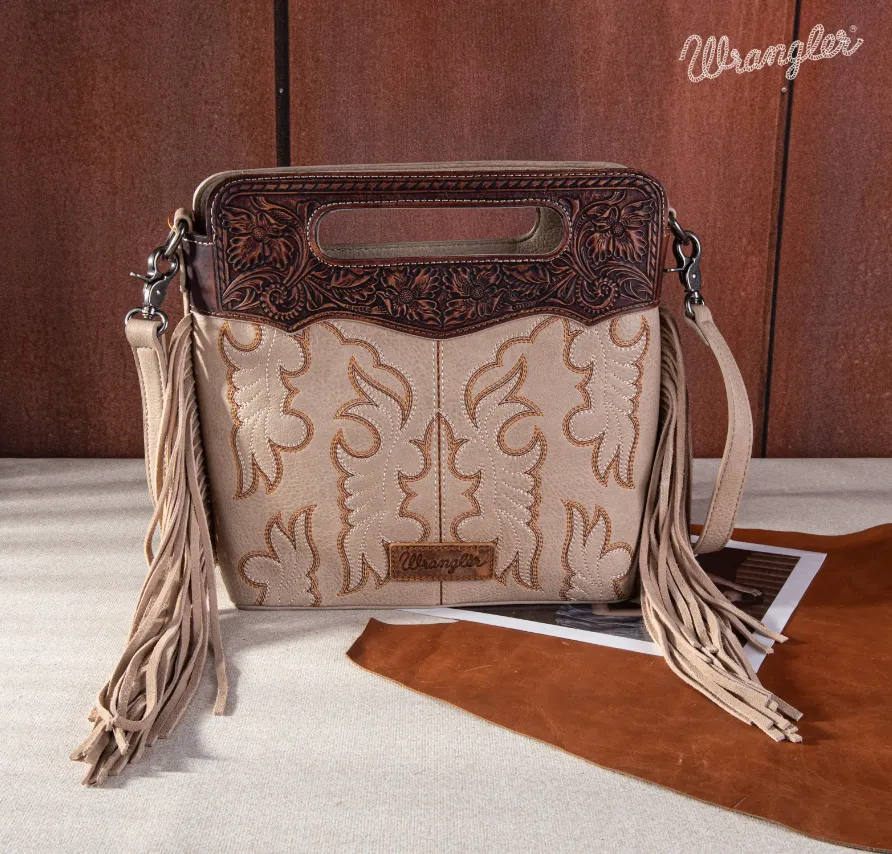 Top Handle Embroidered Fringe Tote/Crossbody