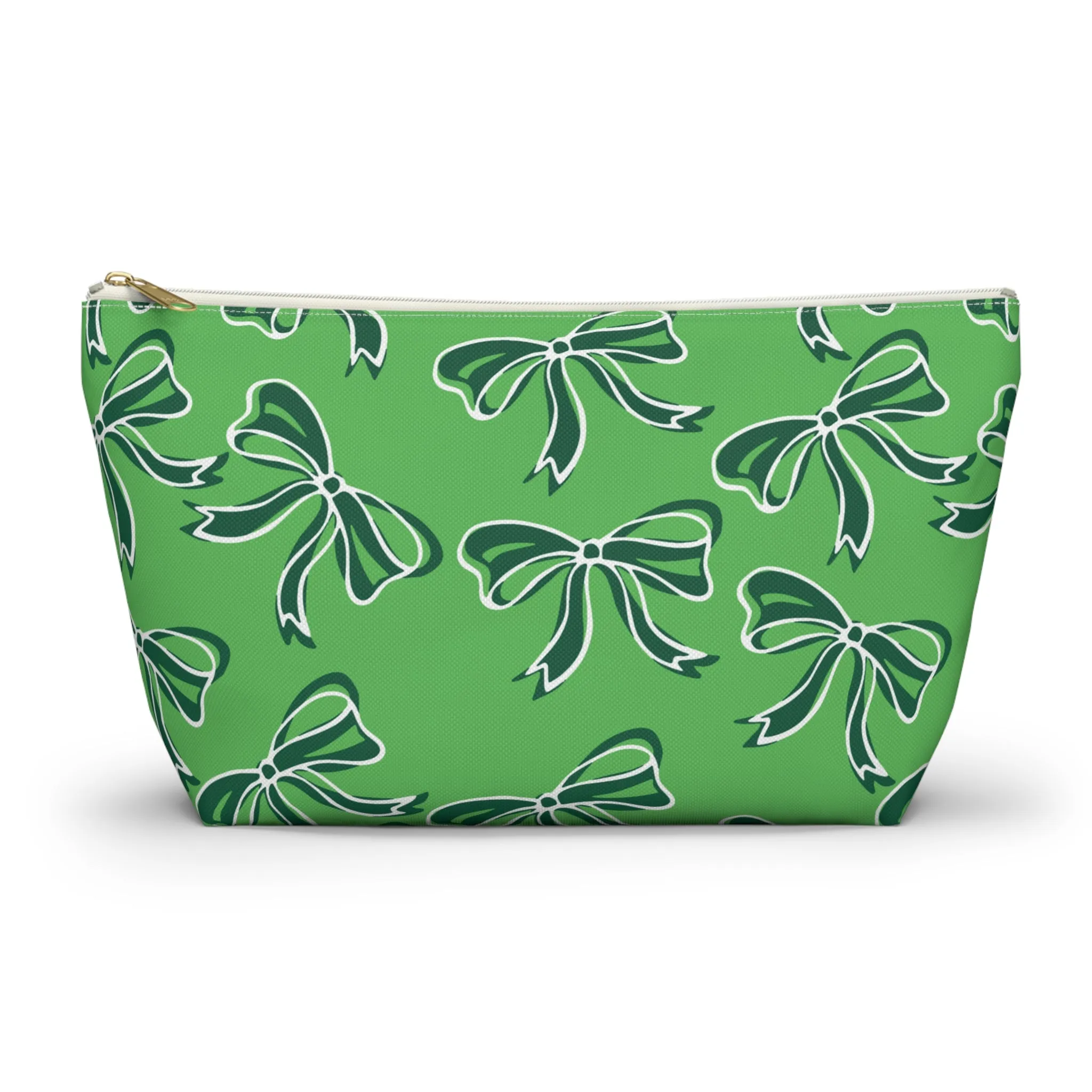 Trendy Bow Makeup Bag - Graduation Gift, Bed Party Gift, Acceptance Gift, College Gift, Binghamton Bearcats, BING, green and white