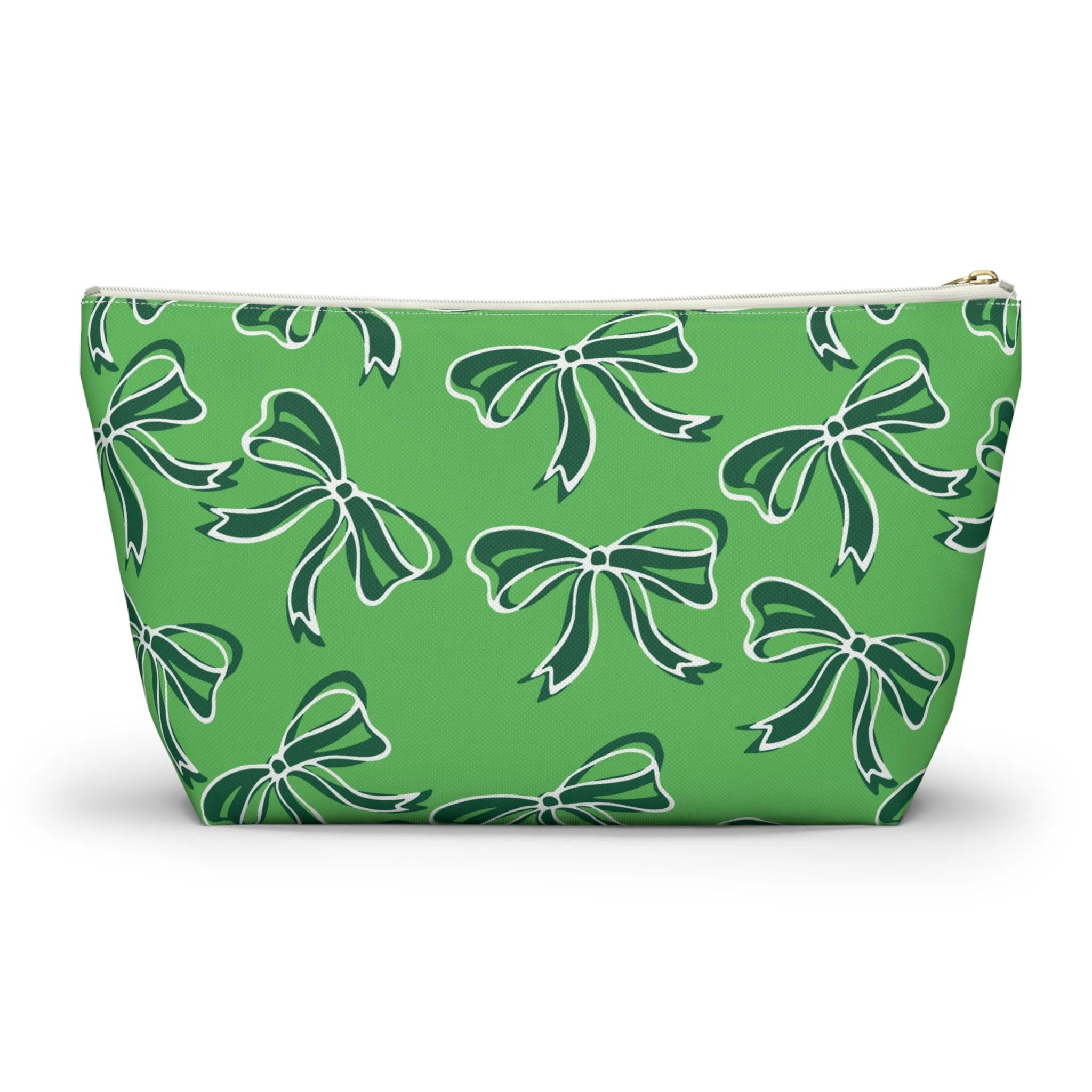 Trendy Bow Makeup Bag - Graduation Gift, Bed Party Gift, Acceptance Gift, College Gift, Binghamton Bearcats, BING, green and white