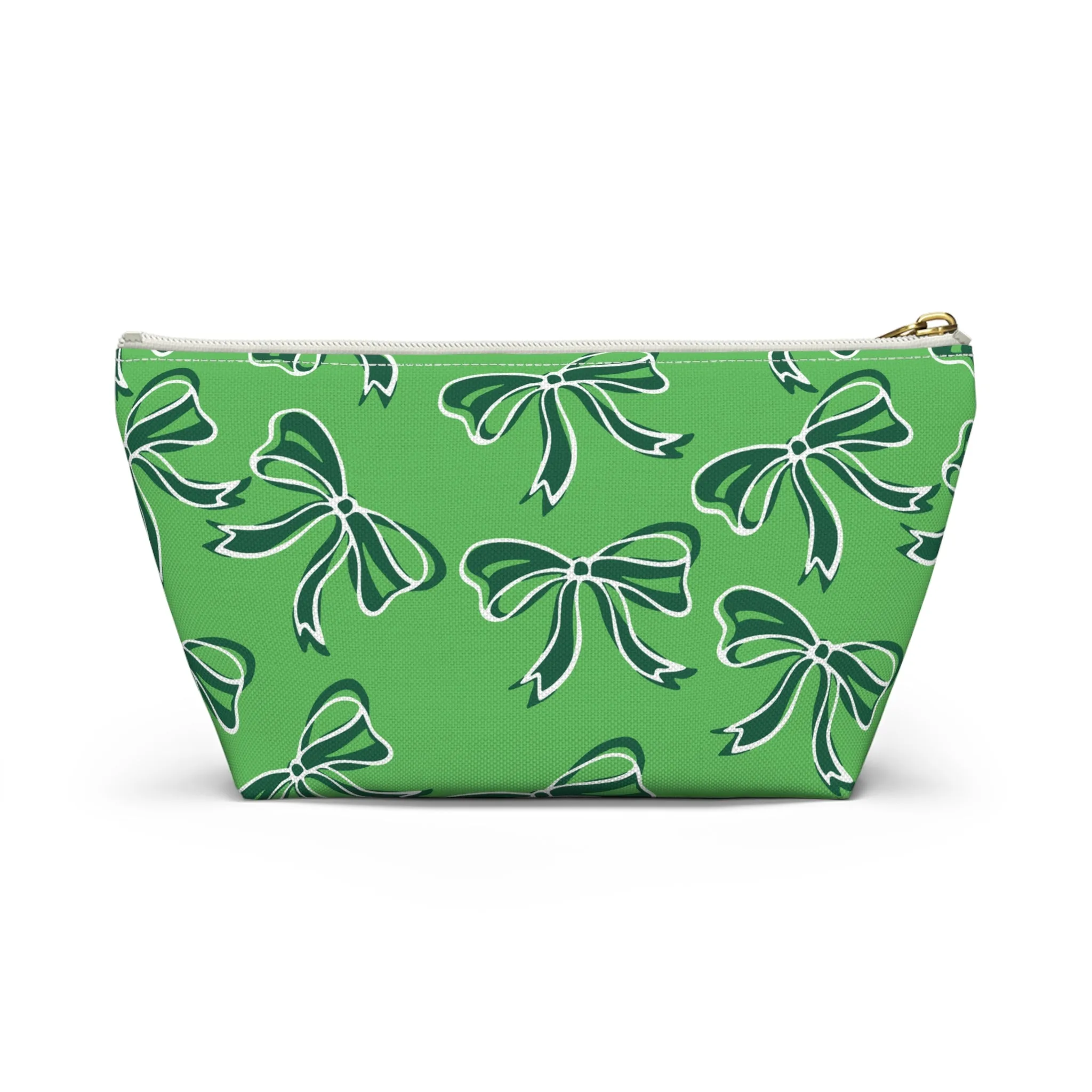 Trendy Bow Makeup Bag - Graduation Gift, Bed Party Gift, Acceptance Gift, College Gift, Binghamton Bearcats, BING, green and white