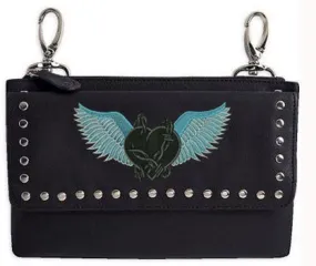 Turquoise teal barbed wire heart with wings hip clip bag