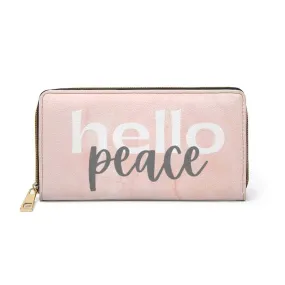 Uniquely You Womens Wallet - Zip Purse / Pearly Pink & White Hello Peace