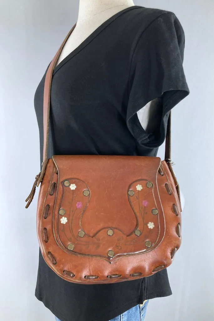 Vintage 1960s Tooled & Painted Leather Bag