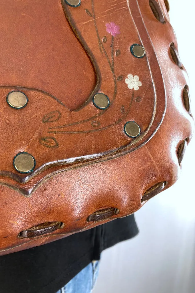 Vintage 1960s Tooled & Painted Leather Bag