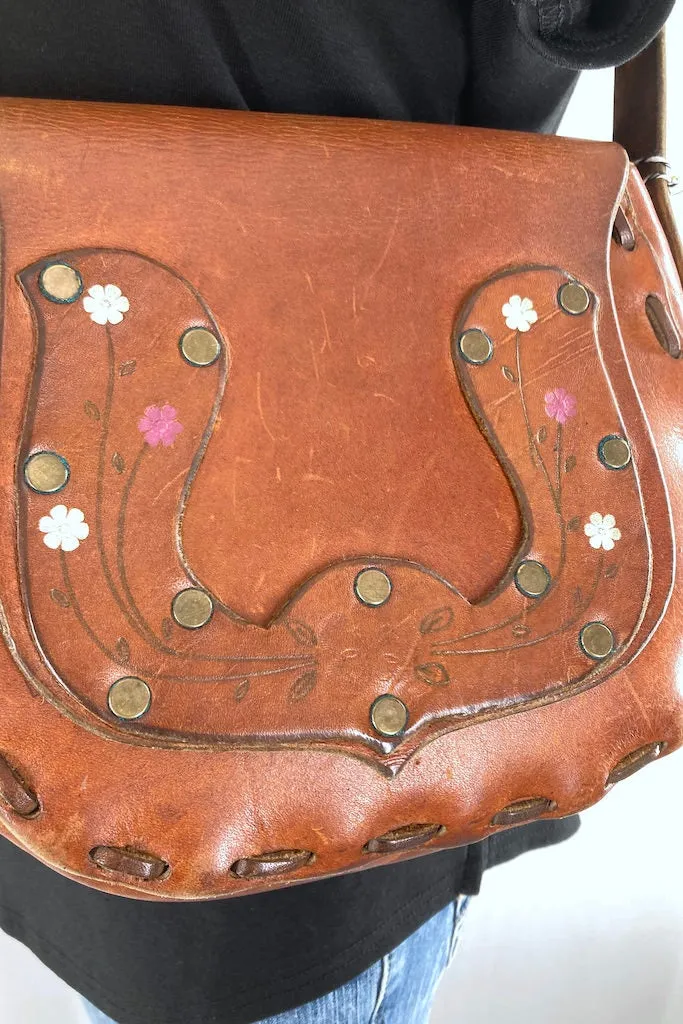 Vintage 1960s Tooled & Painted Leather Bag