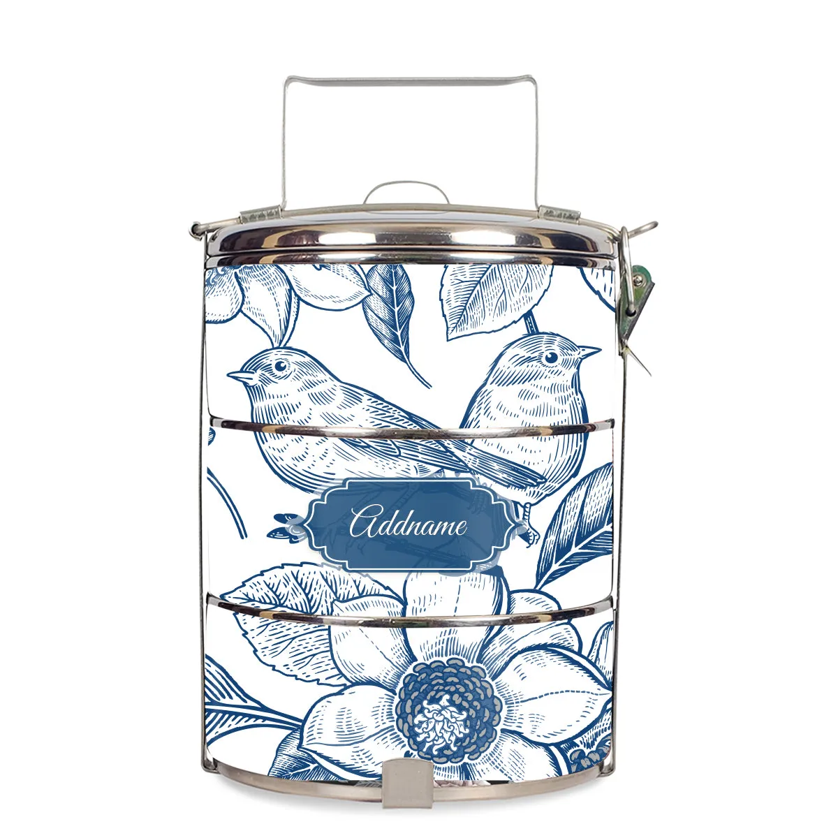 Vintage Birds Artline Series 3-Tier Standard Small 12cm Tiffin Carrier [FREE Custom Add Name]