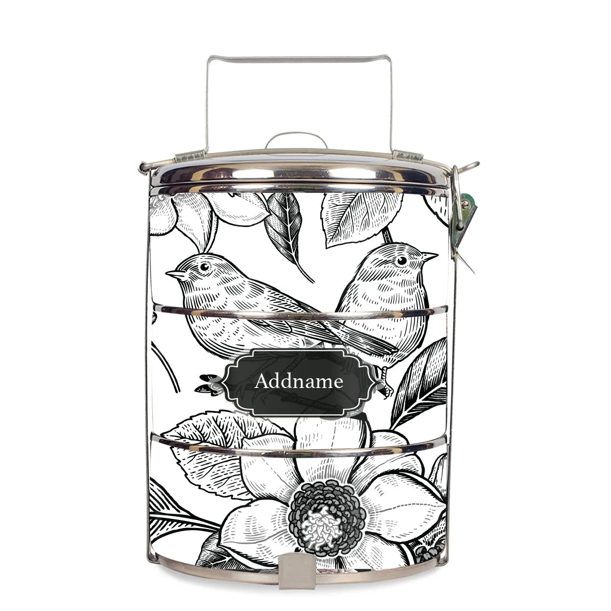 Vintage Birds Artline Series 3-Tier Standard Small 12cm Tiffin Carrier [FREE Custom Add Name]