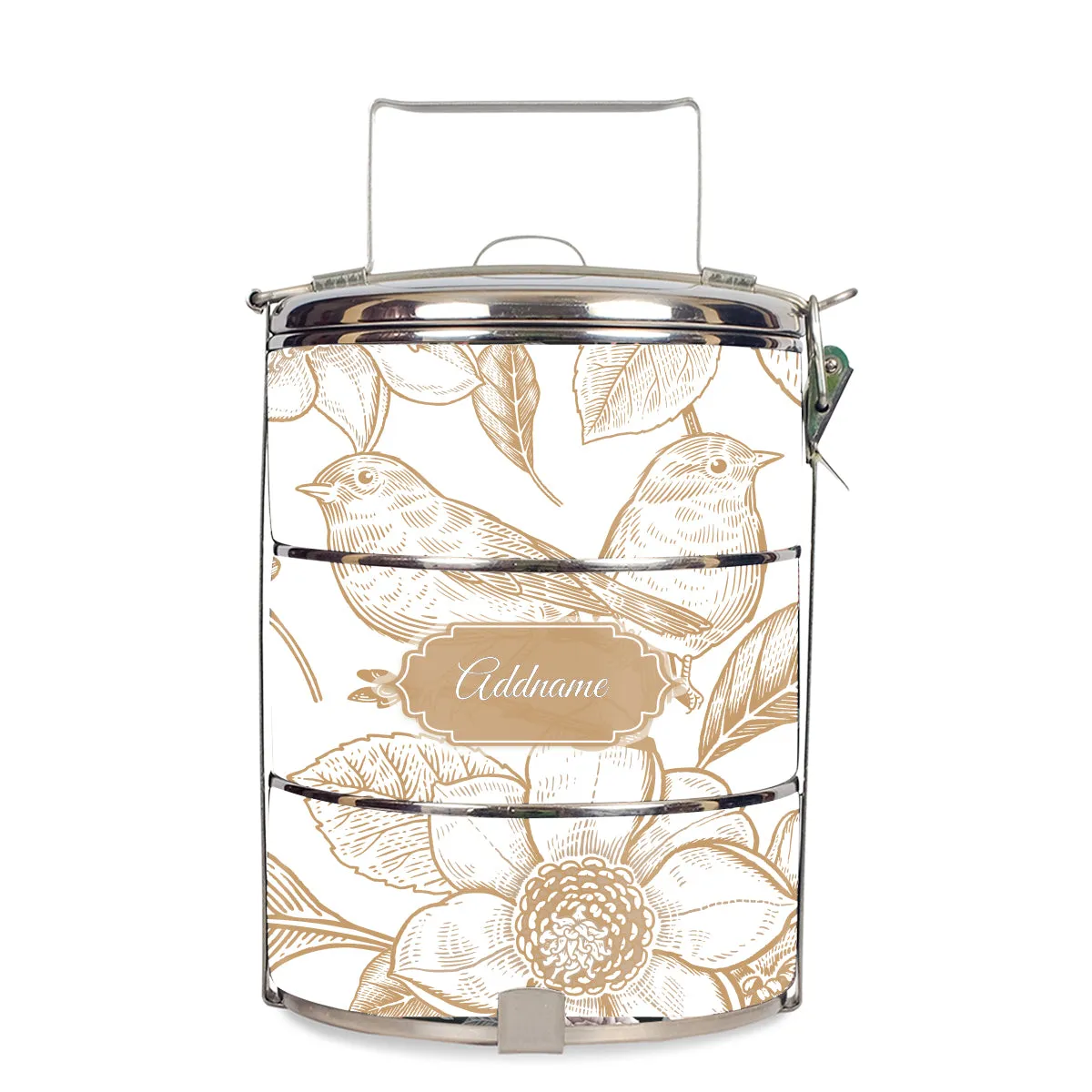 Vintage Birds Artline Series 3-Tier Standard Small 12cm Tiffin Carrier [FREE Custom Add Name]