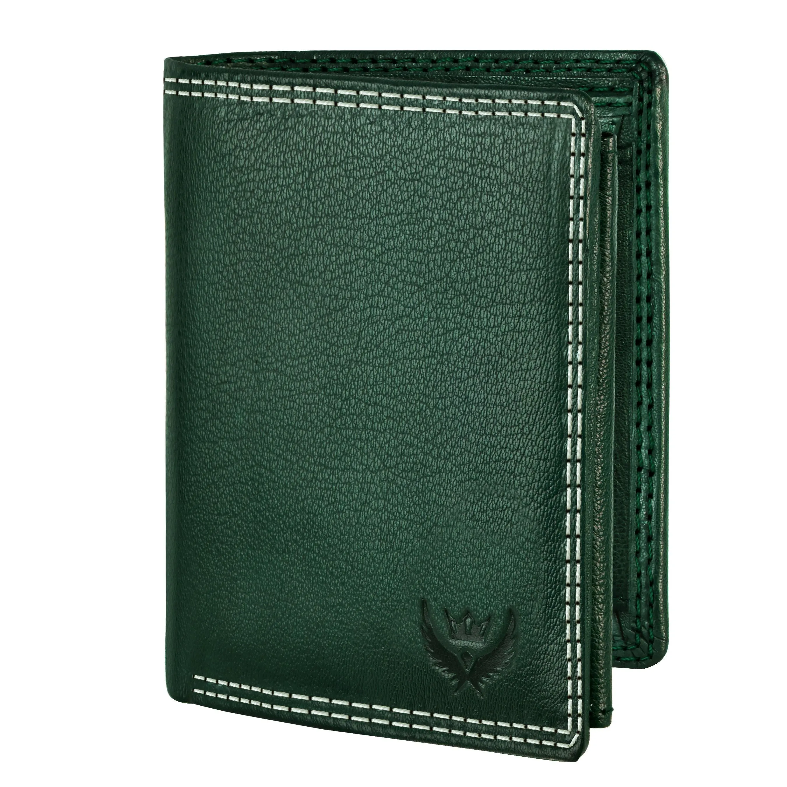 Vintage Green Case Fold Style Genuine Leather RFID Blocking Large Capacity Unisex Wallet