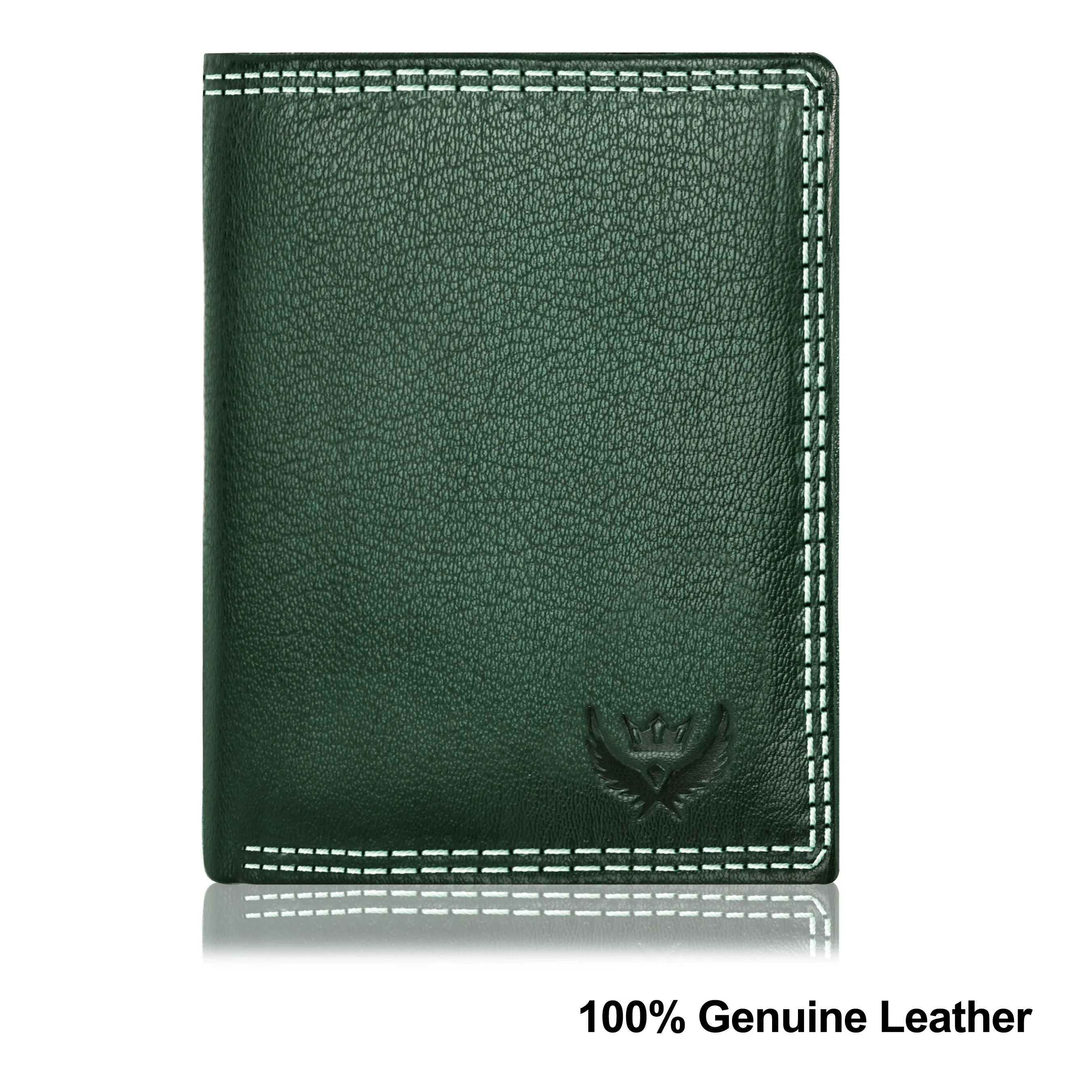 Vintage Green Case Fold Style Genuine Leather RFID Blocking Large Capacity Unisex Wallet