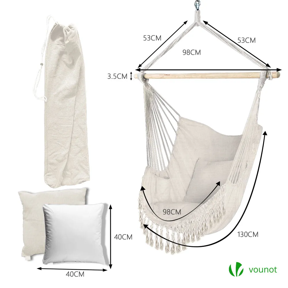 VOUNOT Hanging Hammock Chair with Cushions, Macrame Hammock Swing Chair for Garden, Bedroom, Patio, 265LBS Capacity, Beige