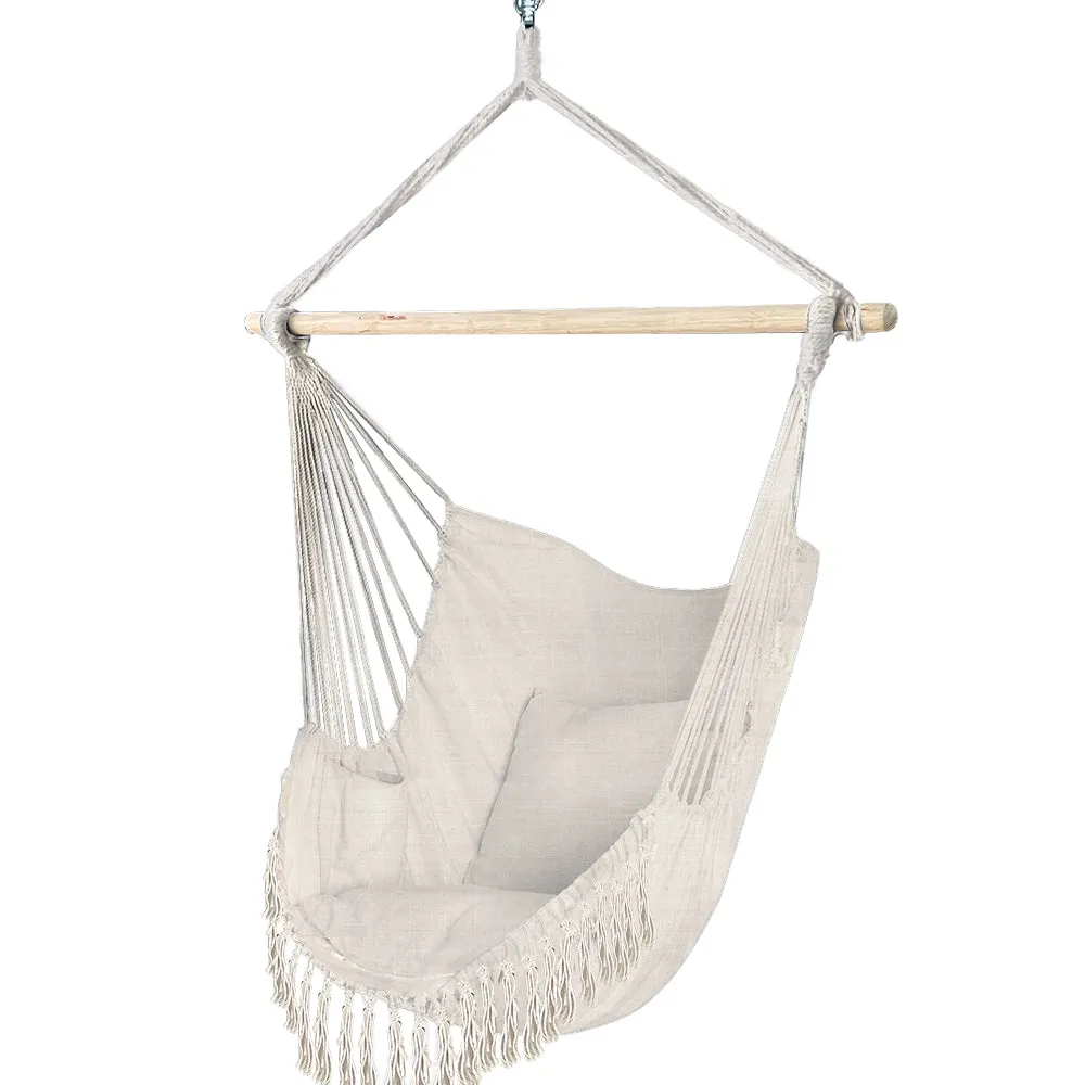 VOUNOT Hanging Hammock Chair with Cushions, Macrame Hammock Swing Chair for Garden, Bedroom, Patio, 265LBS Capacity, Beige