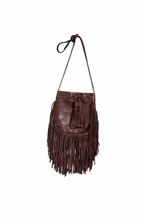 Western Shoulder Bag with Top Cinch Tie, Tassels, Fringe