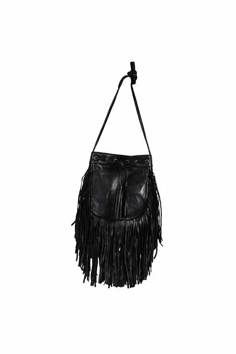 Western Shoulder Bag with Top Cinch Tie, Tassels, Fringe