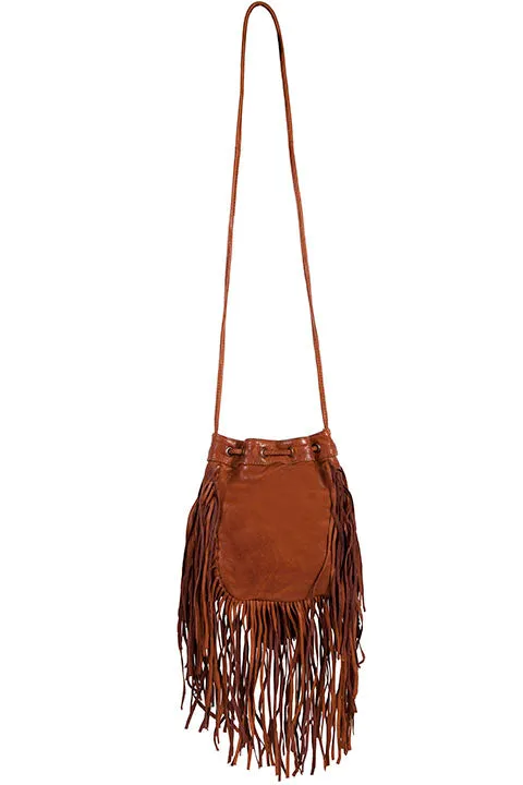 Western Shoulder Bag with Top Cinch Tie, Tassels, Fringe