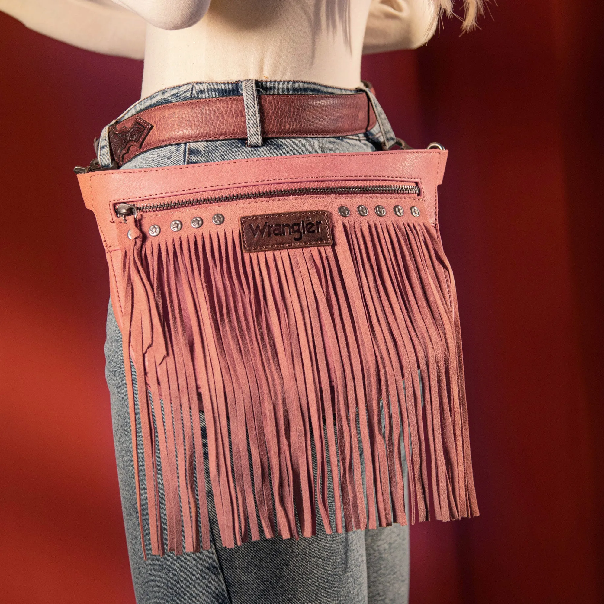 WG73-8194  Wrangler Fringe  Fanny Pack Belt Bag Sling Bag - Coral