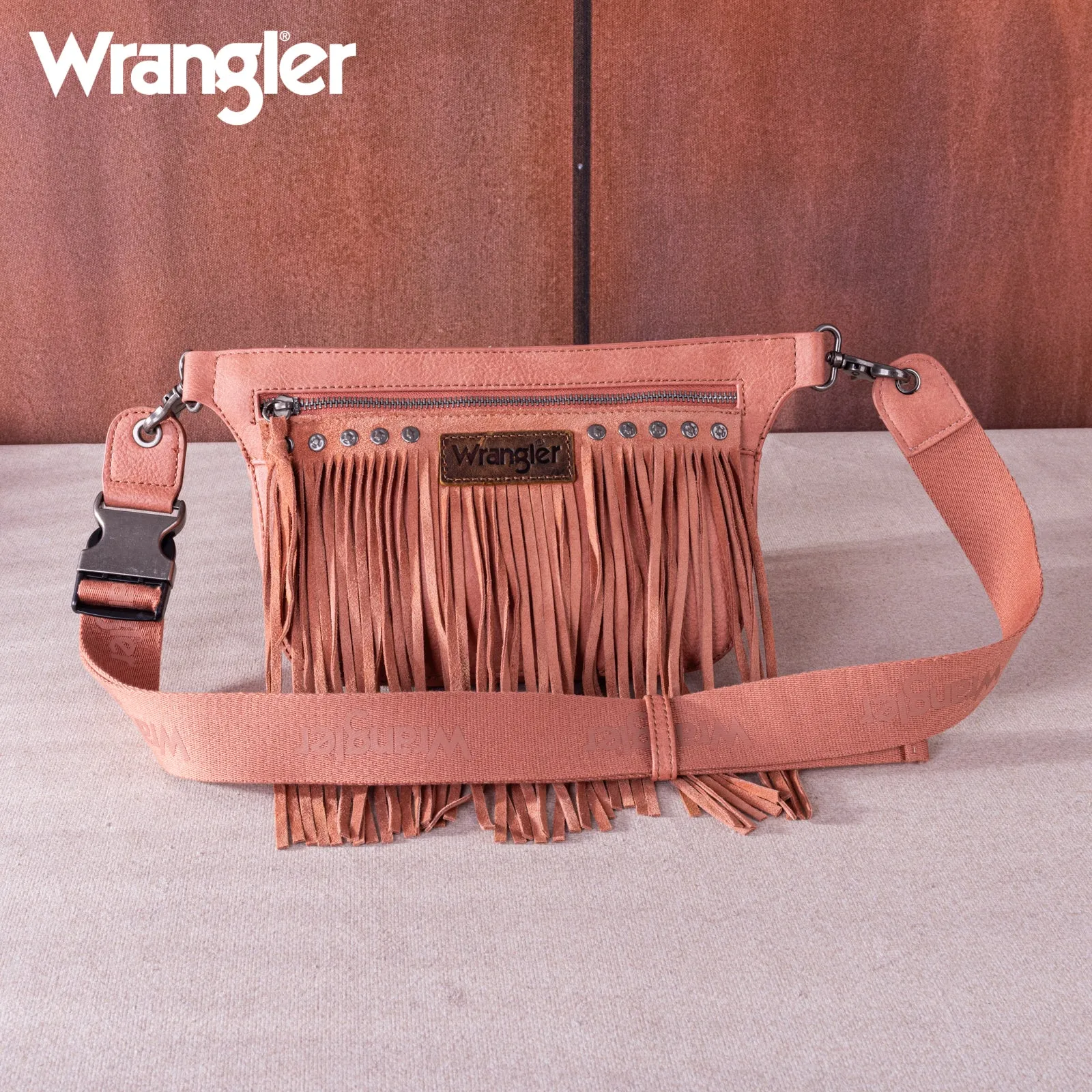 WG73-8194  Wrangler Fringe  Fanny Pack Belt Bag Sling Bag - Coral