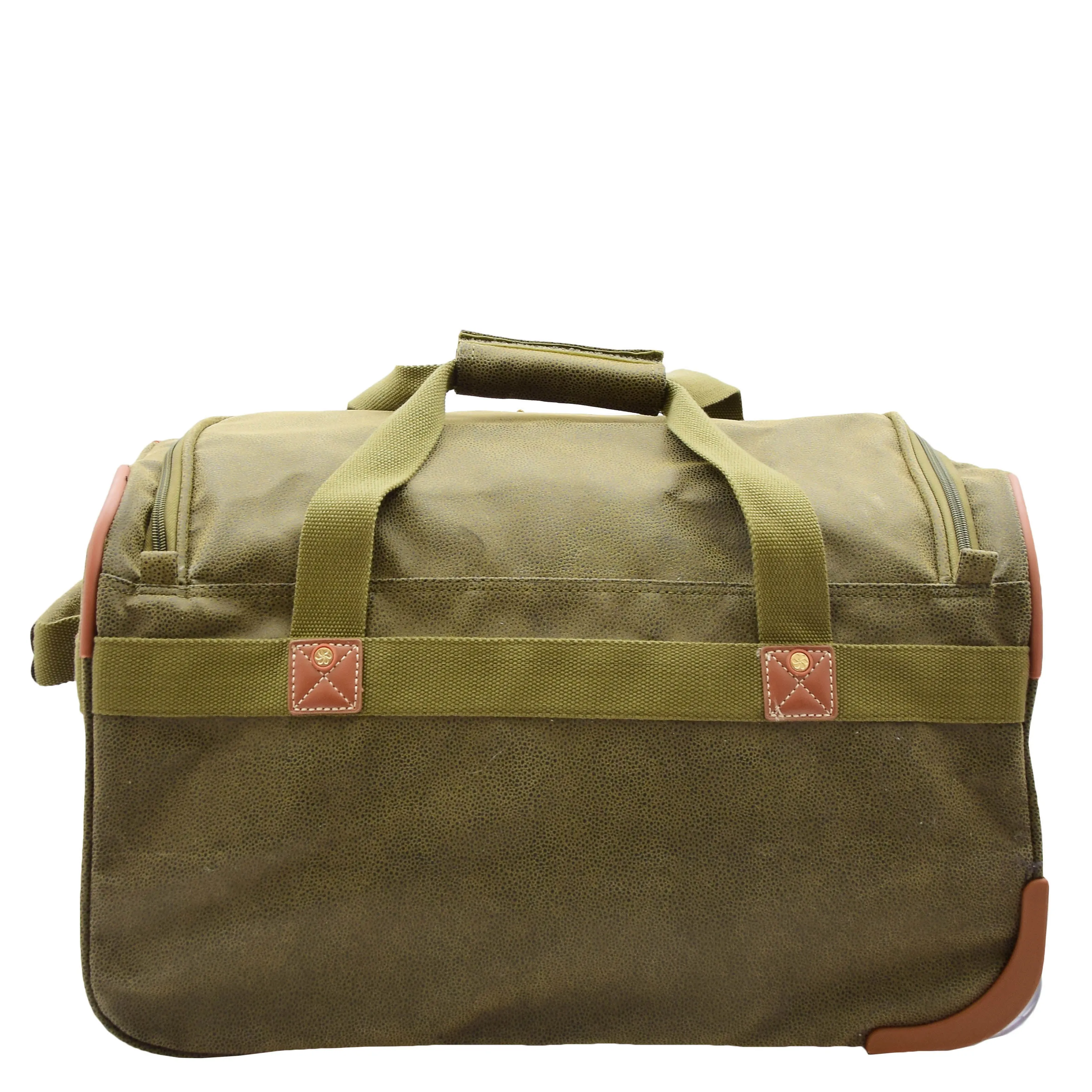 Wheeled Holdall 21" Medium Green Faux Leather Travel Duffle Bag Norge