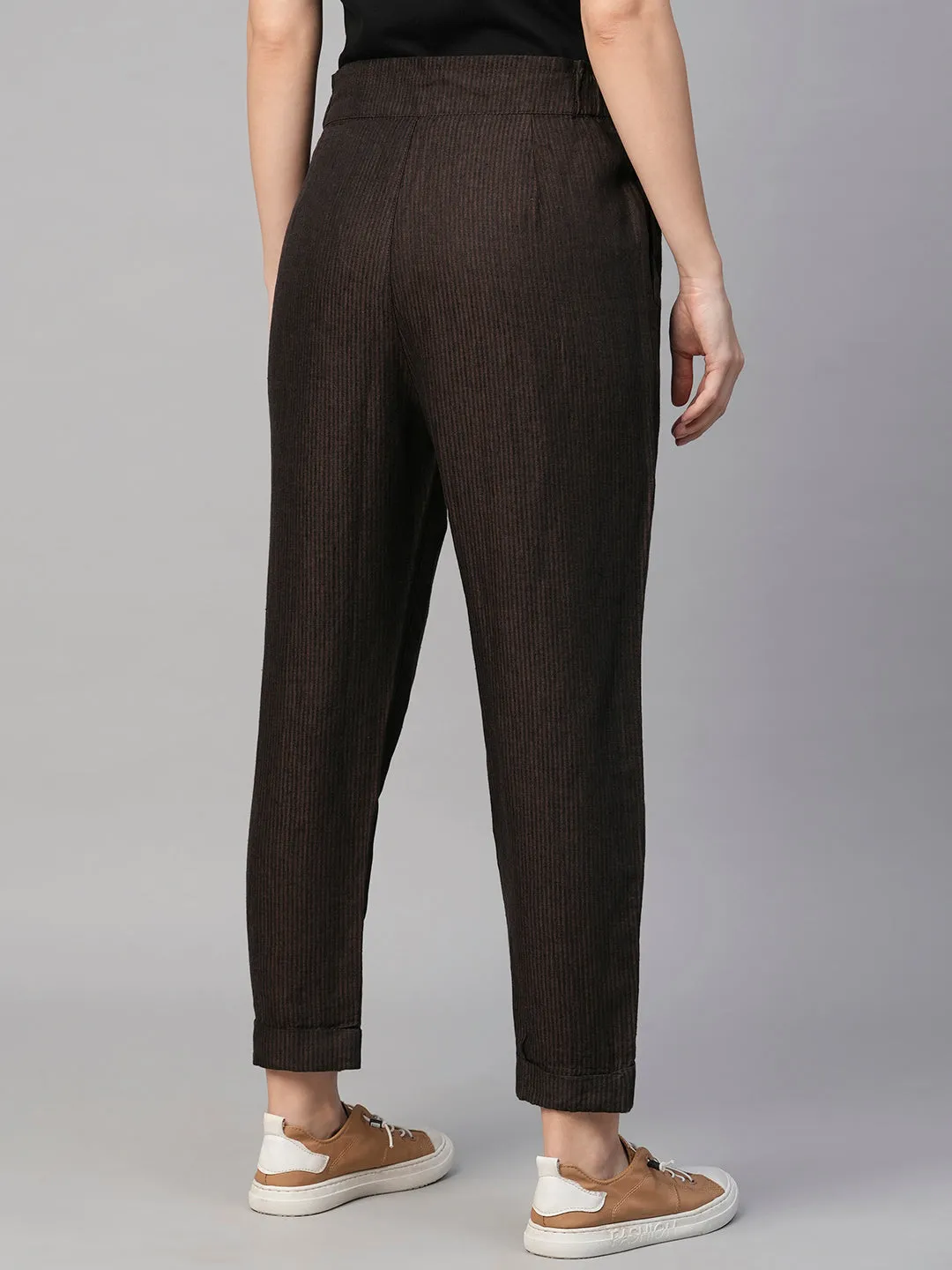 Women's Brown Linen Regular Fit Pant