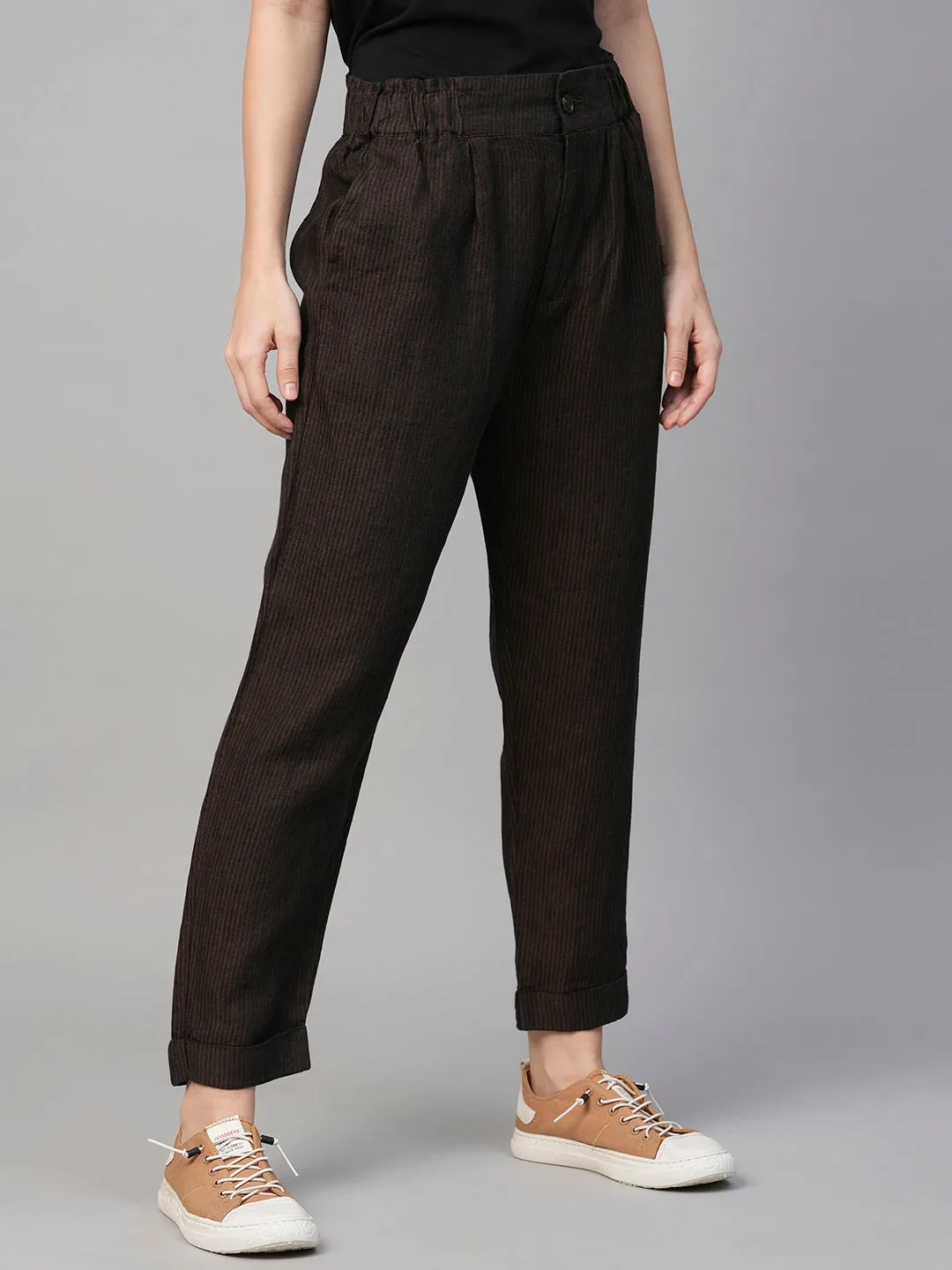 Women's Brown Linen Regular Fit Pant