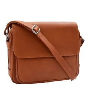 Womens Crossbody Real Cognac Leather Messenger Bag Casual Office Organiser Juliet