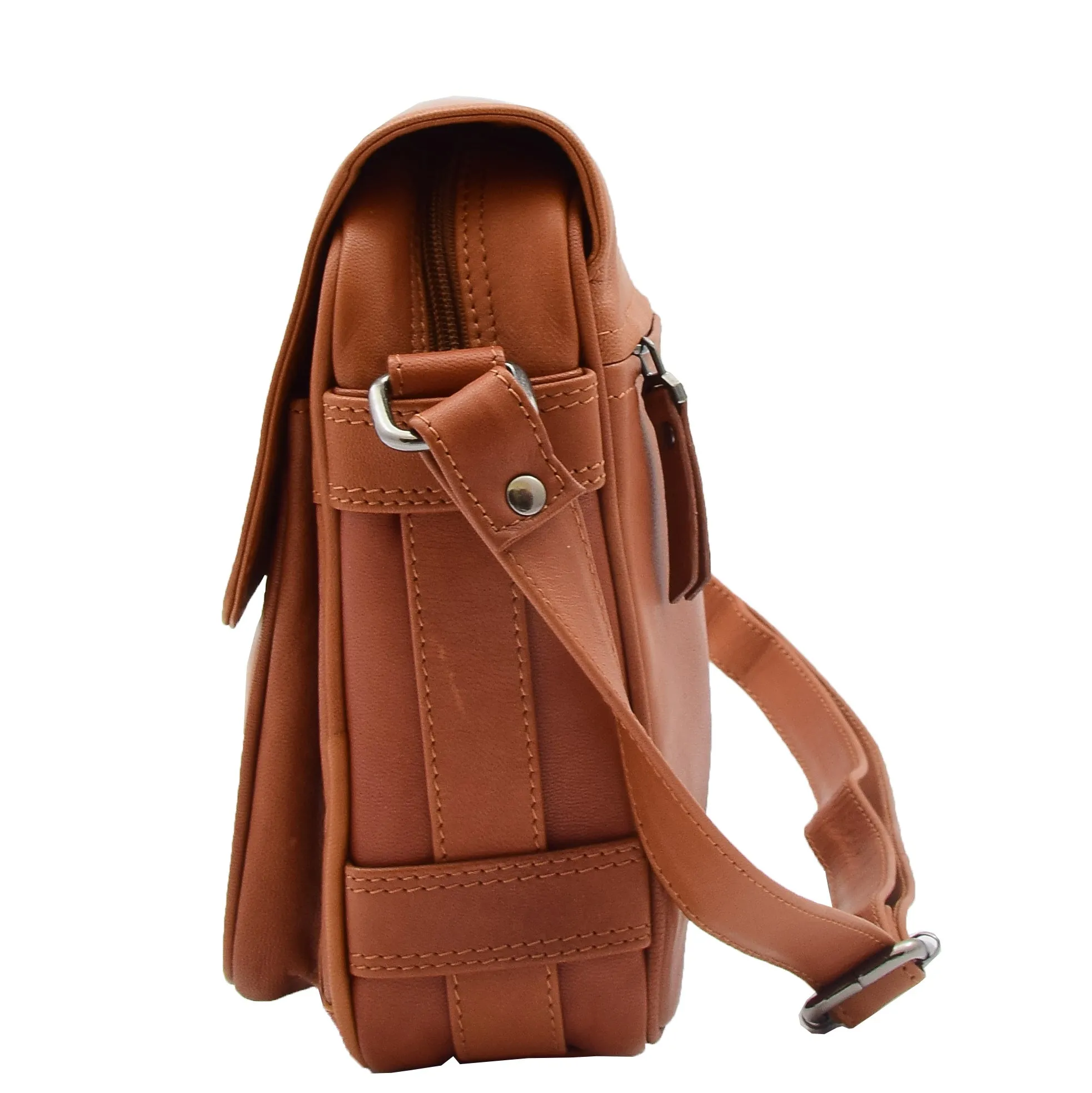 Womens Crossbody Real Cognac Leather Messenger Bag Casual Office Organiser Juliet