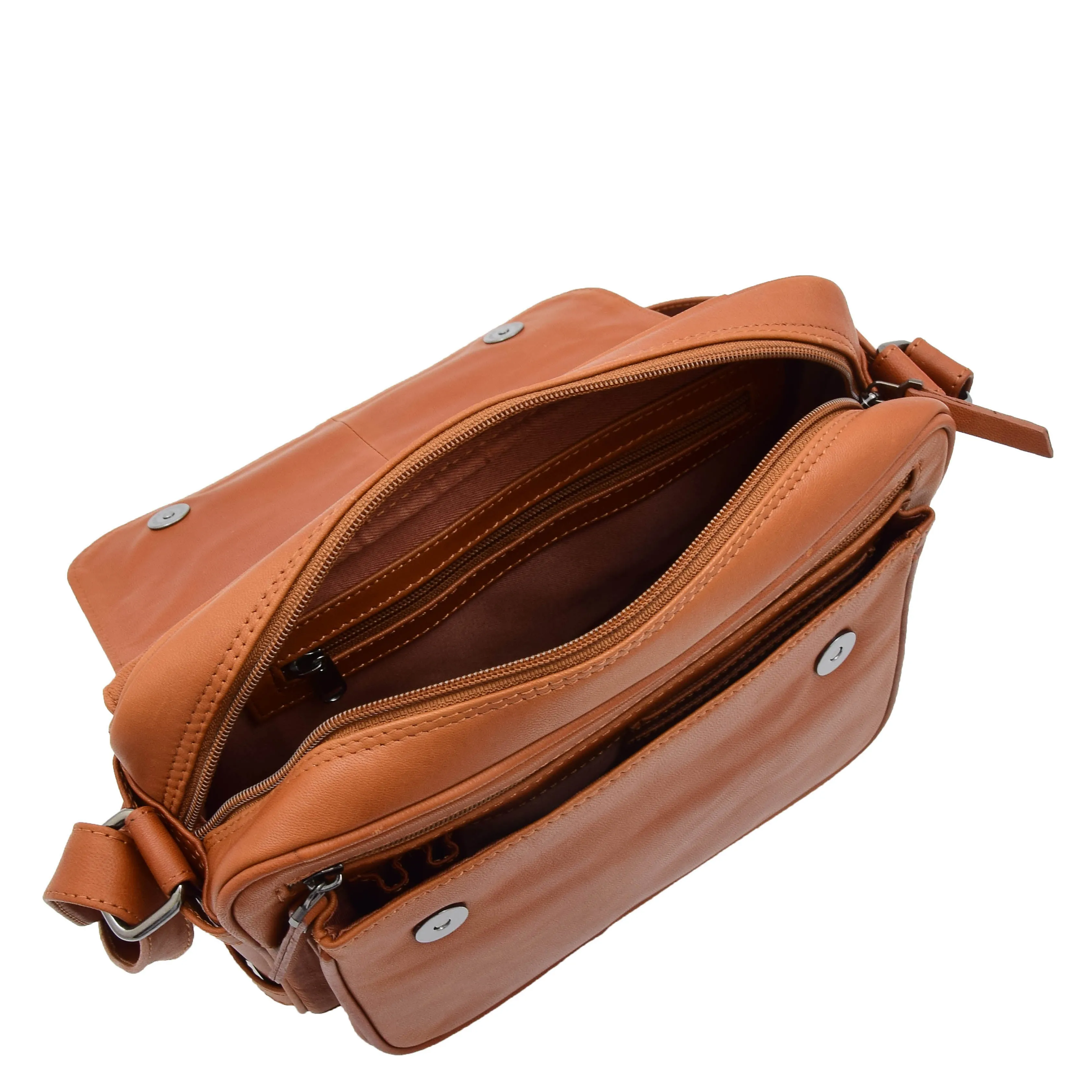 Womens Crossbody Real Cognac Leather Messenger Bag Casual Office Organiser Juliet