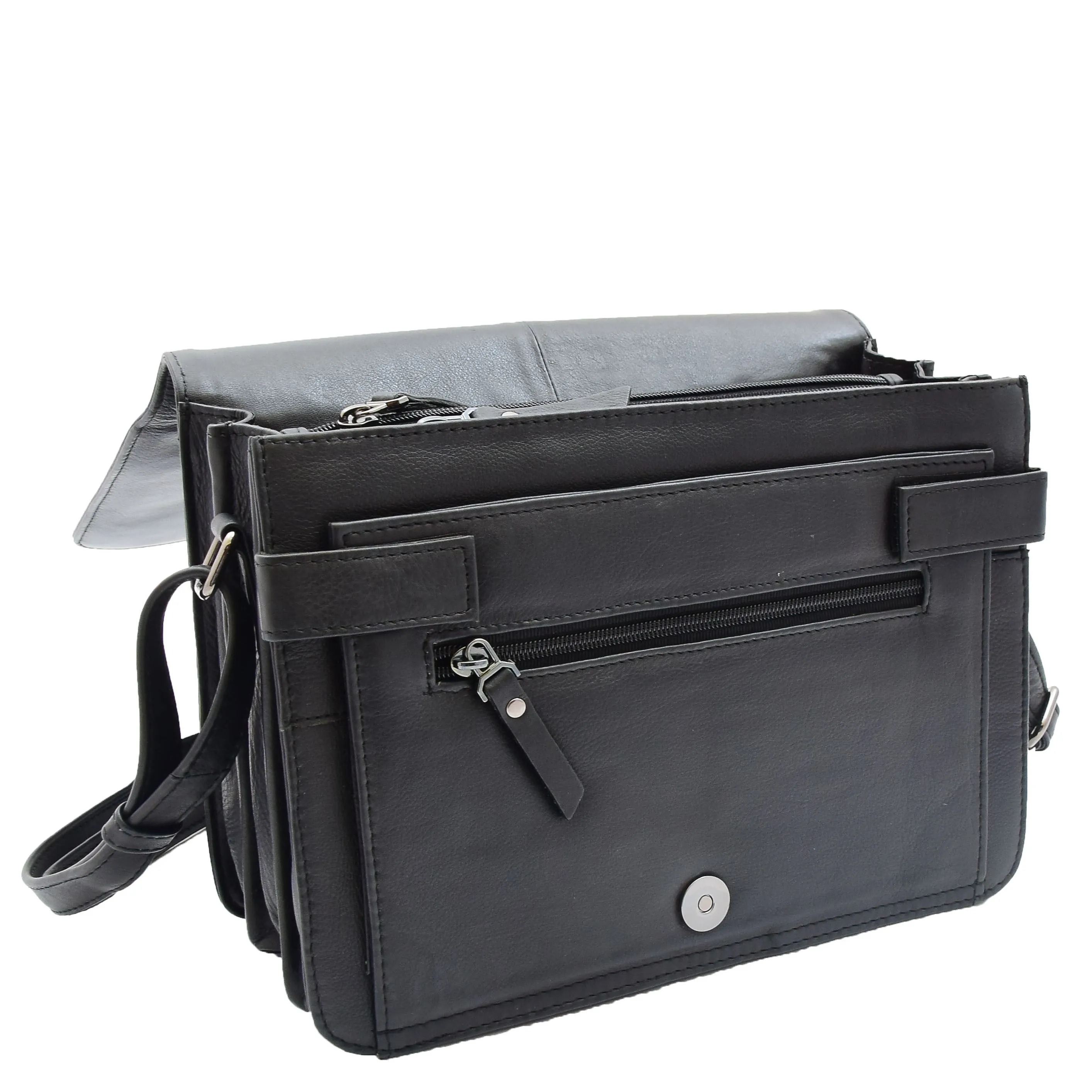 Womens Real Black Leather Crossbody Messenger Bag Office Casual Organiser Ann