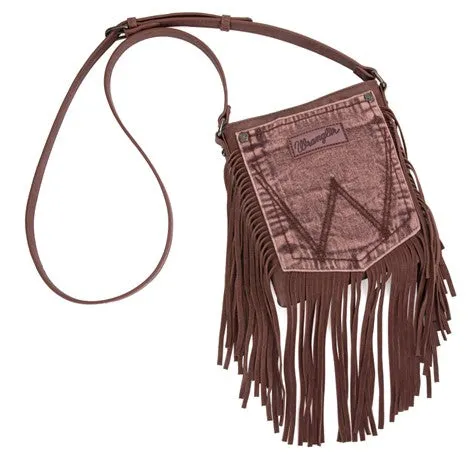 Wrangler Light Coffee Leather Fringe Denim Pocket Crossbody Bag