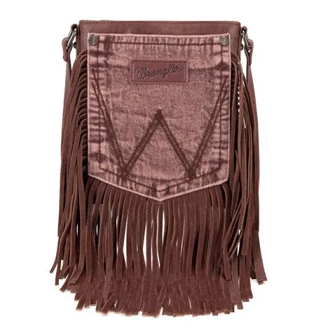 Wrangler Light Coffee Leather Fringe Denim Pocket Crossbody Bag