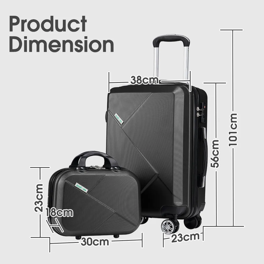 ZUNI 2PCS Luggage Suitcase Trolley Set Travel TSA Lock Storage Hard Case Black